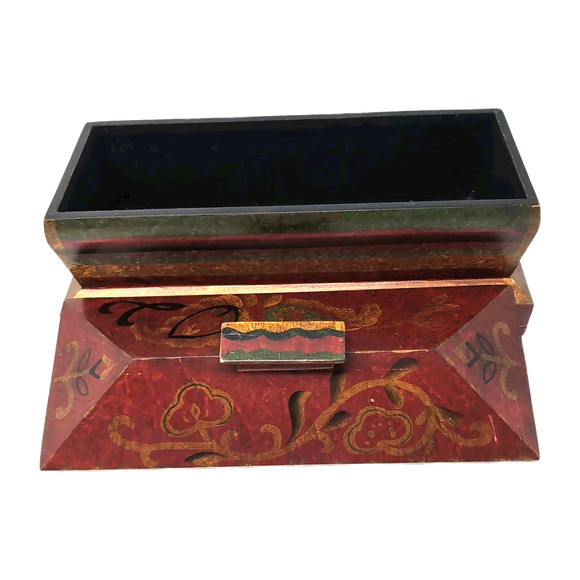 Pier 1 Imports Decorative Wooden Box w/ Lid Red Gold Hand-Painted Mantel Dresser - Picture 6 of 16